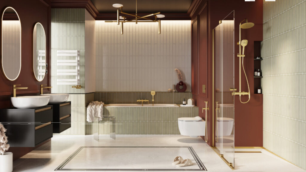 Stilio odpływ liniowy 90 cm z kołnierzem ruszt dekoracyjny, złoty szczotkowany