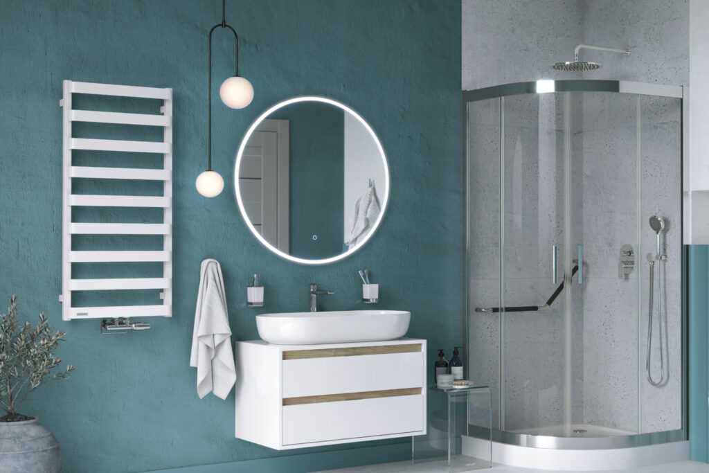 Lumiro lustro łazienkowe 100 cm okrągłe oświetlenie LED mata grzewcza, rama akrylowa