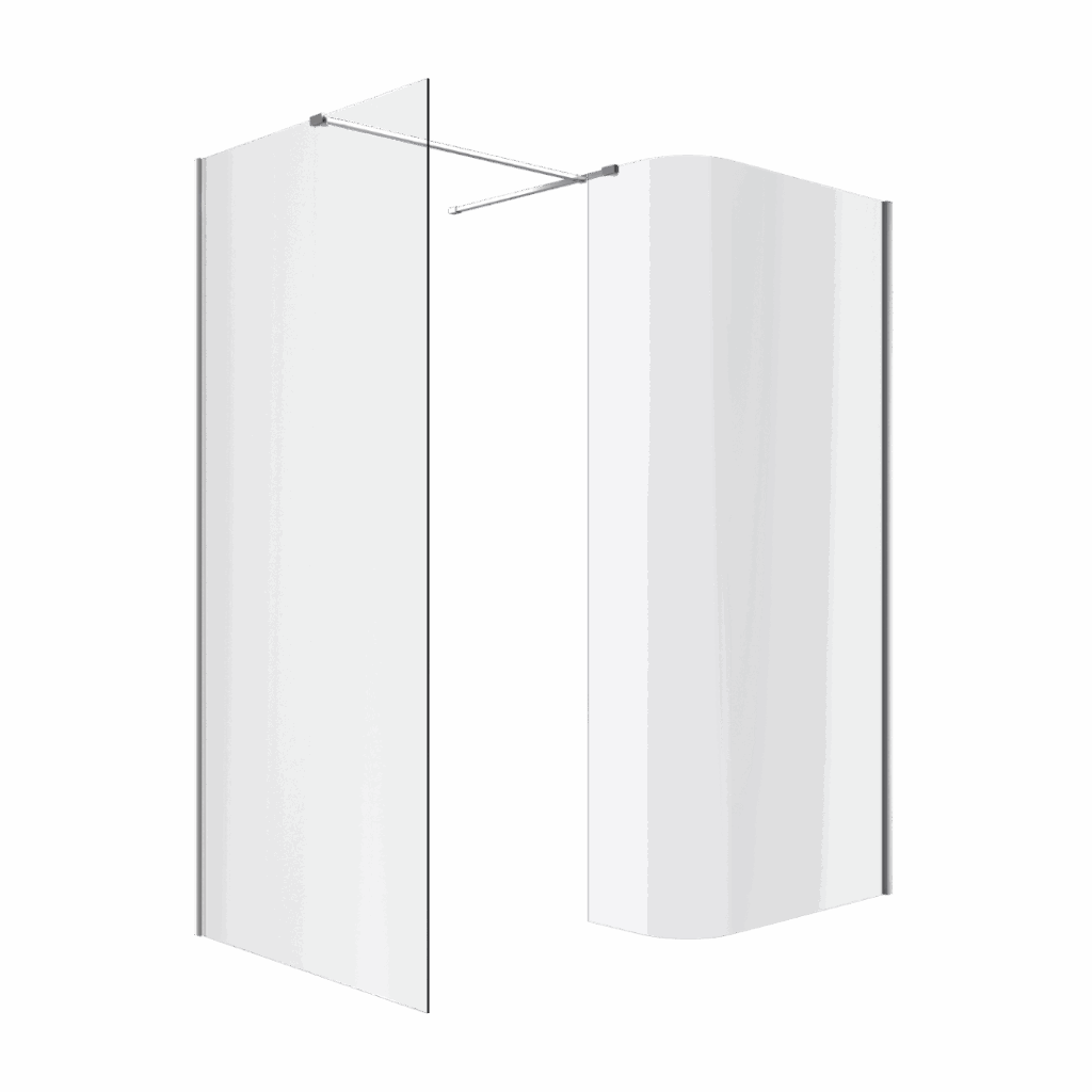Vidoq walk-in kabina prysznicowa gięta, ścianka prosta 100cm, ścianka gięta 93cm, powłoka Clean Control, chrom