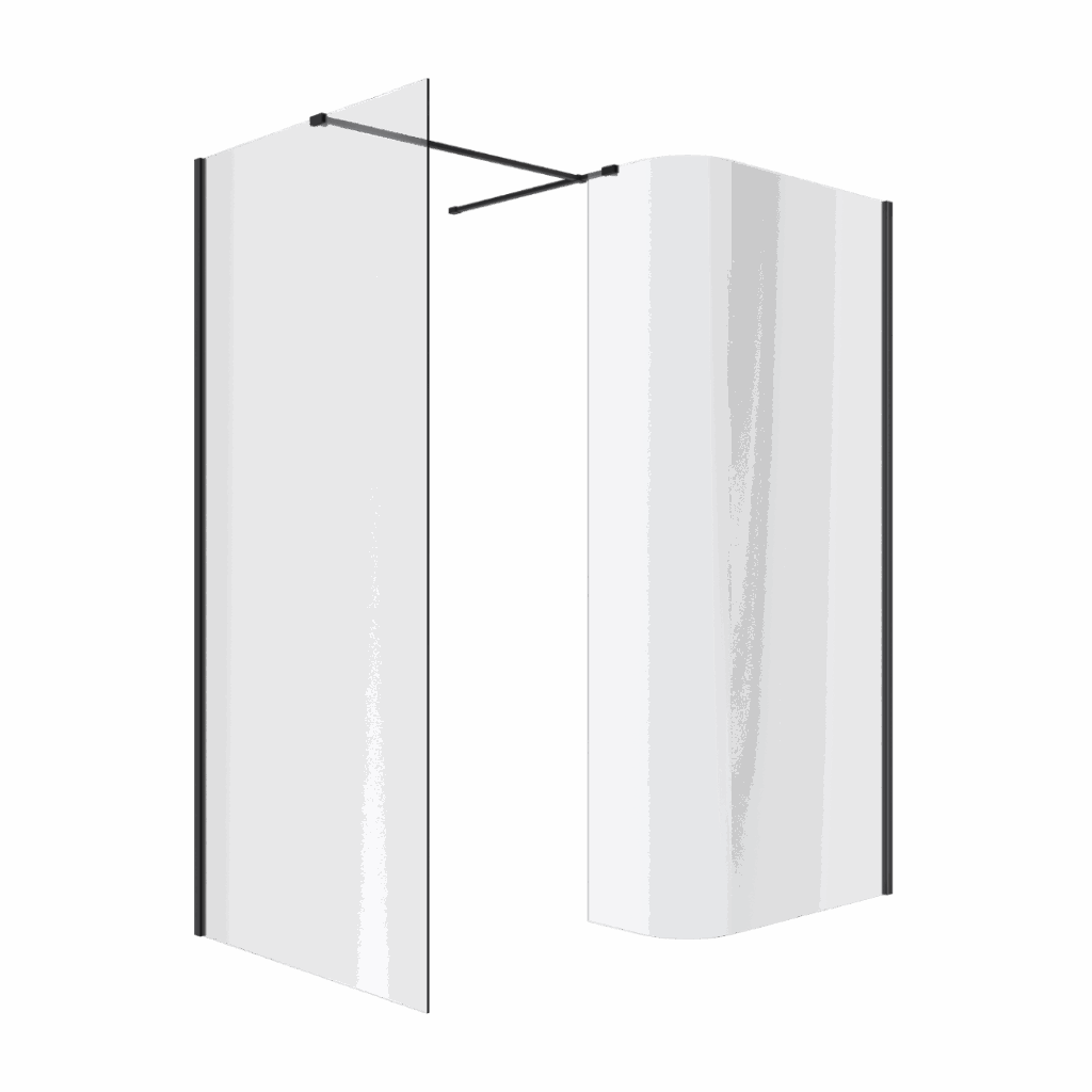 Vidoq walk-in kabina prysznicowa gięta, ścianka prosta 120cm, ścianka gięta 93cm, powłoka Clean Control, czarny mat