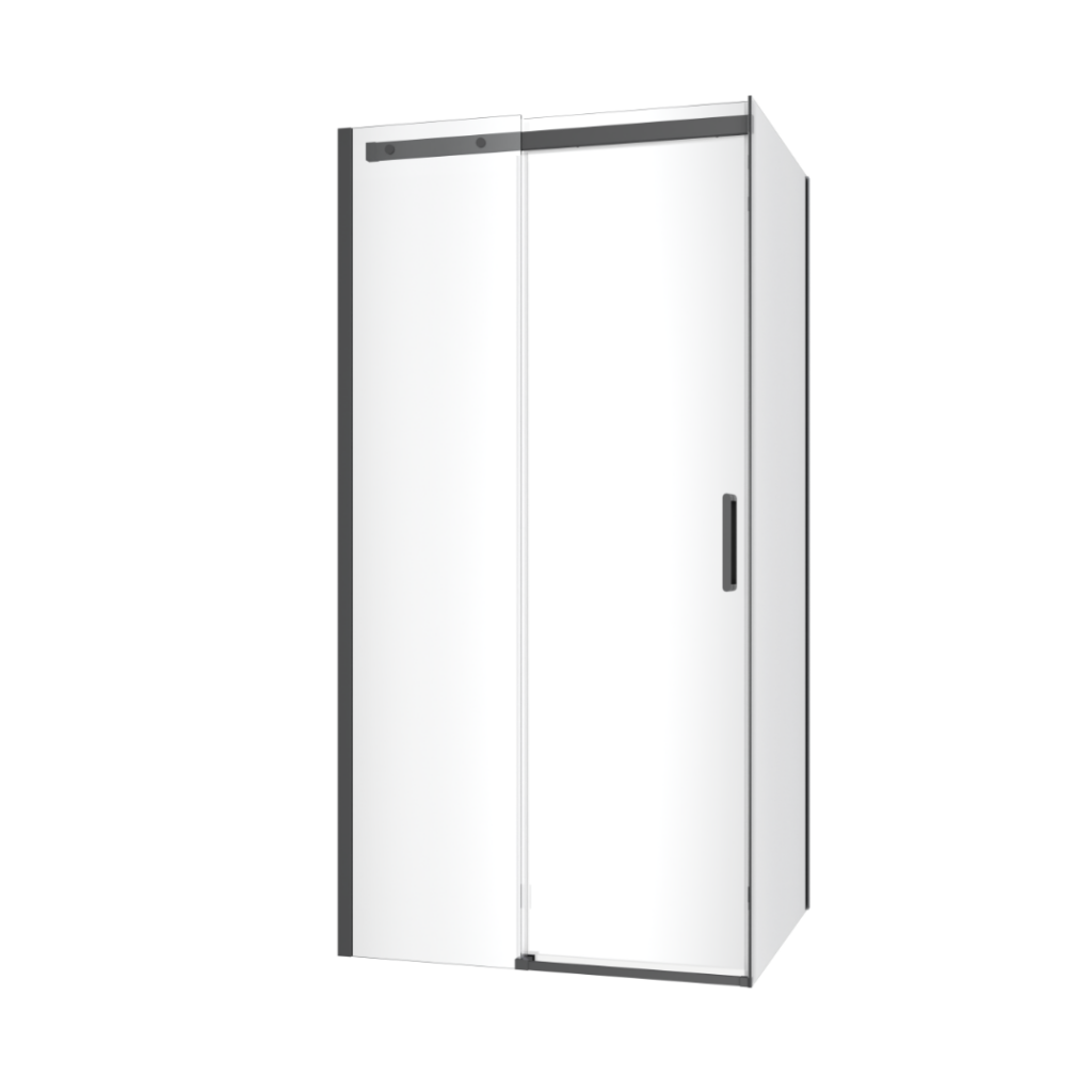 Rols kabina narożna 100×80 cm z drzwiami przesuwnymi 100 cm, powłoka Clean Control, czarny mat