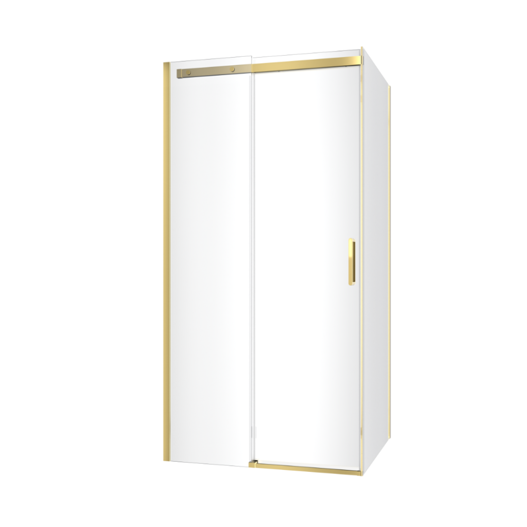 Rols kabina narożna 100×90 cm z drzwiami przesuwnymi 100 cm, powłoka Clean Control, złoty połysk