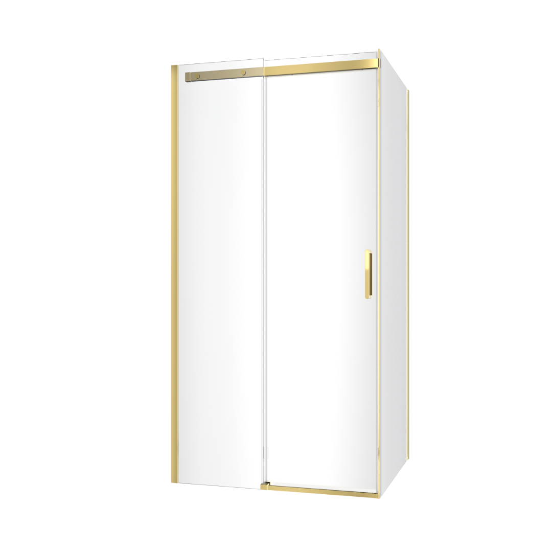 Rols kabina narożna 100×90 cm z drzwiami przesuwnymi 100 cm, powłoka Clean Control, złoty połysk
