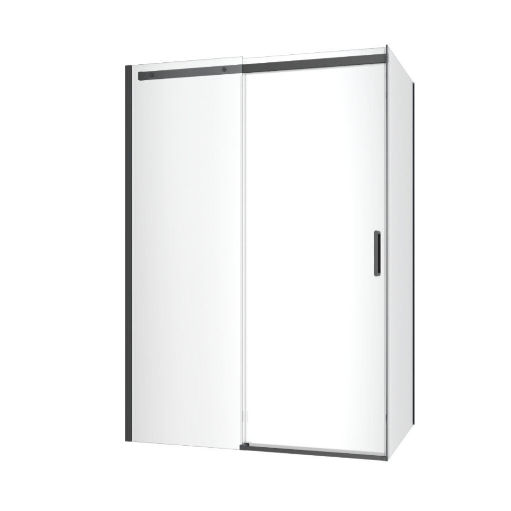 Rols kabina narożna 140×90 cm z drzwiami przesuwnymi 140 cm, powłoka Clean Control, czarny mat