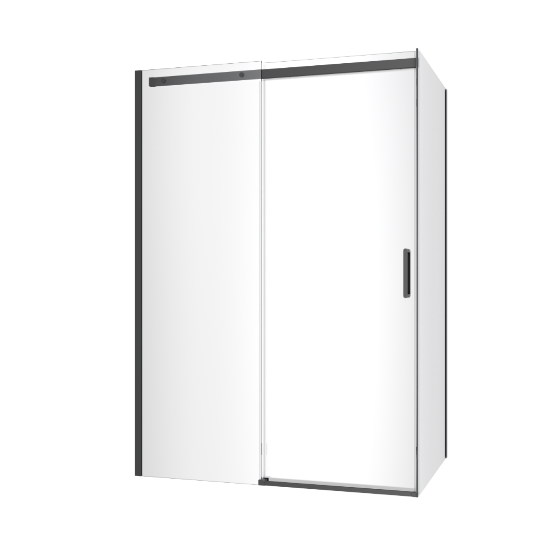 Rols kabina narożna 140×90 cm z drzwiami przesuwnymi 140 cm, powłoka Clean Control, czarny mat