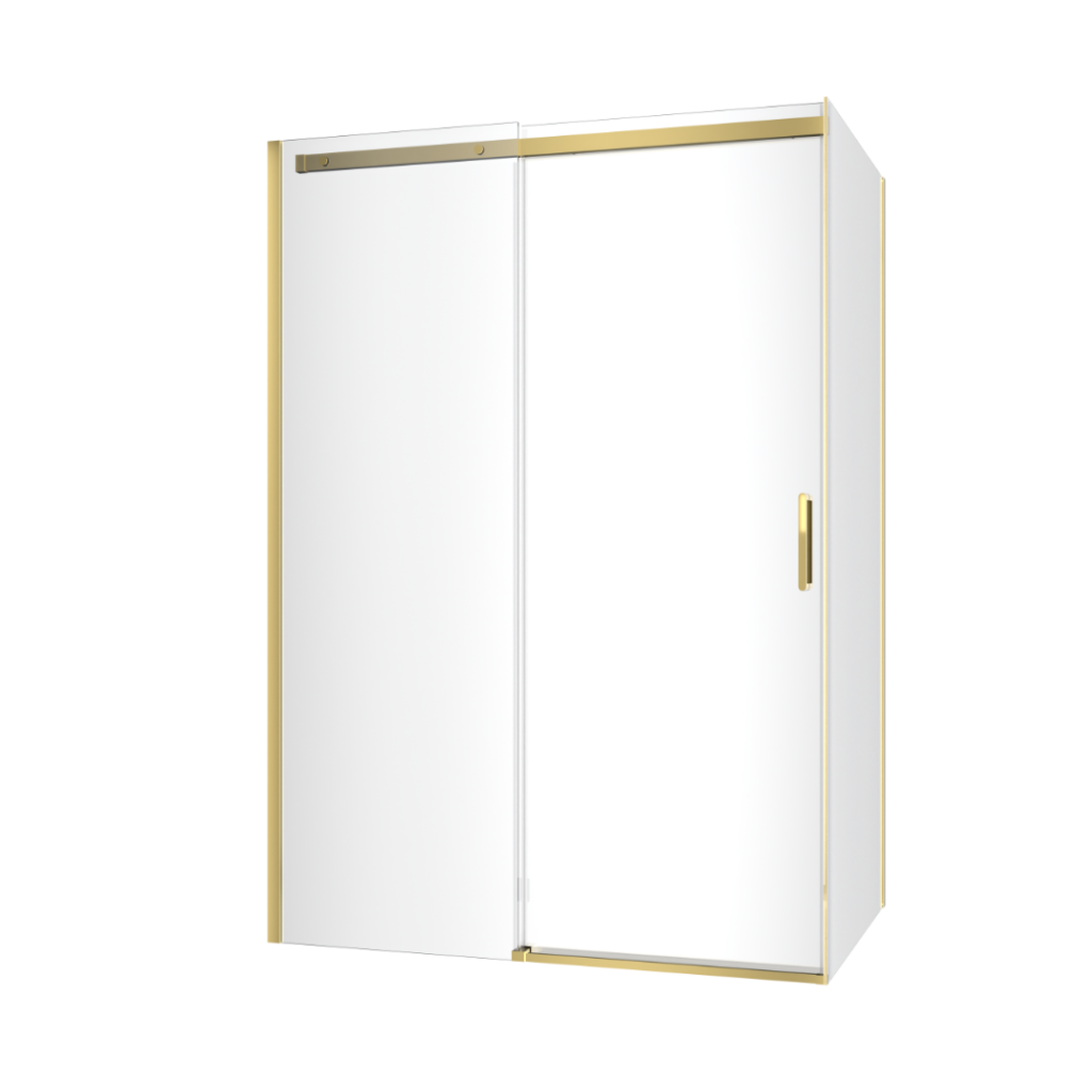 Rols kabina narożna 140×80 cm z drzwiami przesuwnymi 140 cm, powłoka Clean Control, złoty połysk