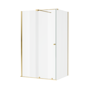 Ortigo kabina prostokątna narożna 110×80 cm, drzwi przesuwne, powłoka Clean Control, złoty szczotkowany