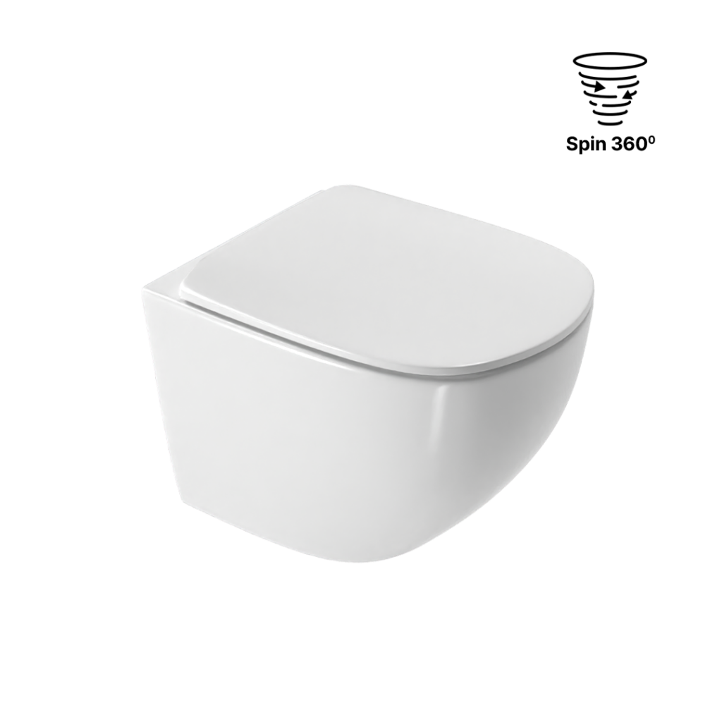 Luqa miska WC 48 cm wisząca bezrantowa, z system spłukiwania Spin 360, z deską wolnoopadającą, biały połysk