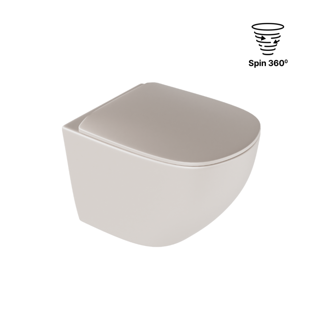 Luqa miska WC 48 cm wisząca bezrantowa, z system spłukiwania Spin 360, z deską wolnoopadającą, cappucino mat