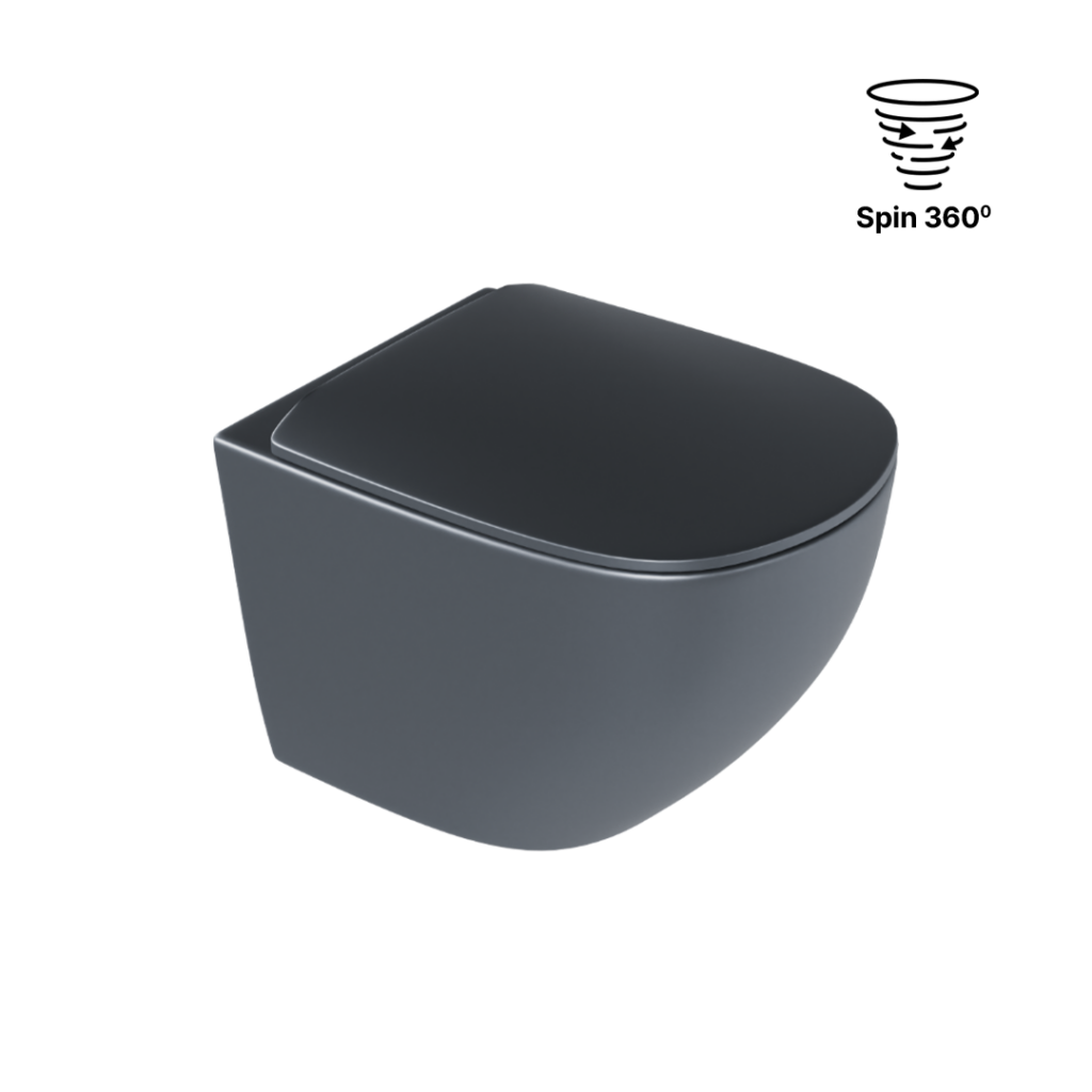 Luqa miska WC 48 cm wisząca bezrantowa, z system spłukiwania Spin 360, z deską wolnoopadającą, grafit mat