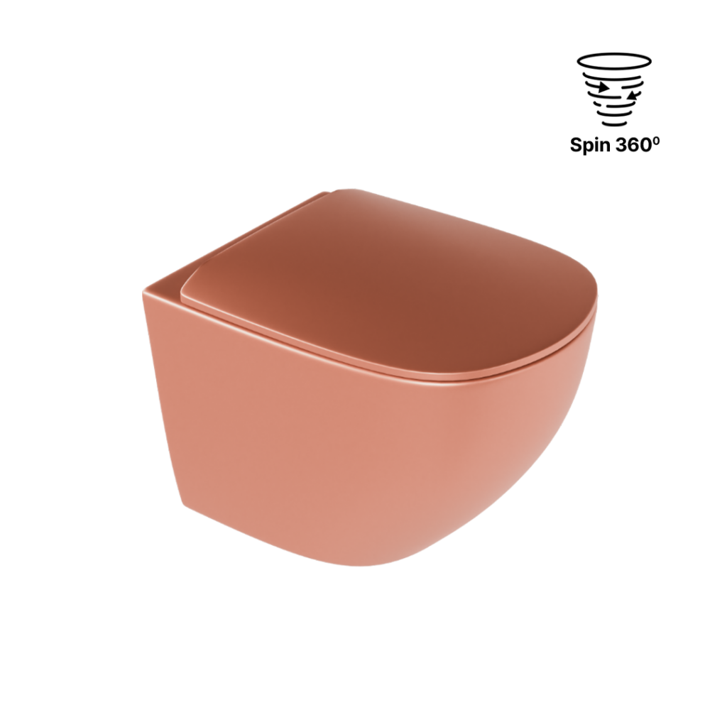 Luqa miska WC 48 cm wisząca bezrantowa, z system spłukiwania Spin 360, z deską wolnoopadającą, terracotta