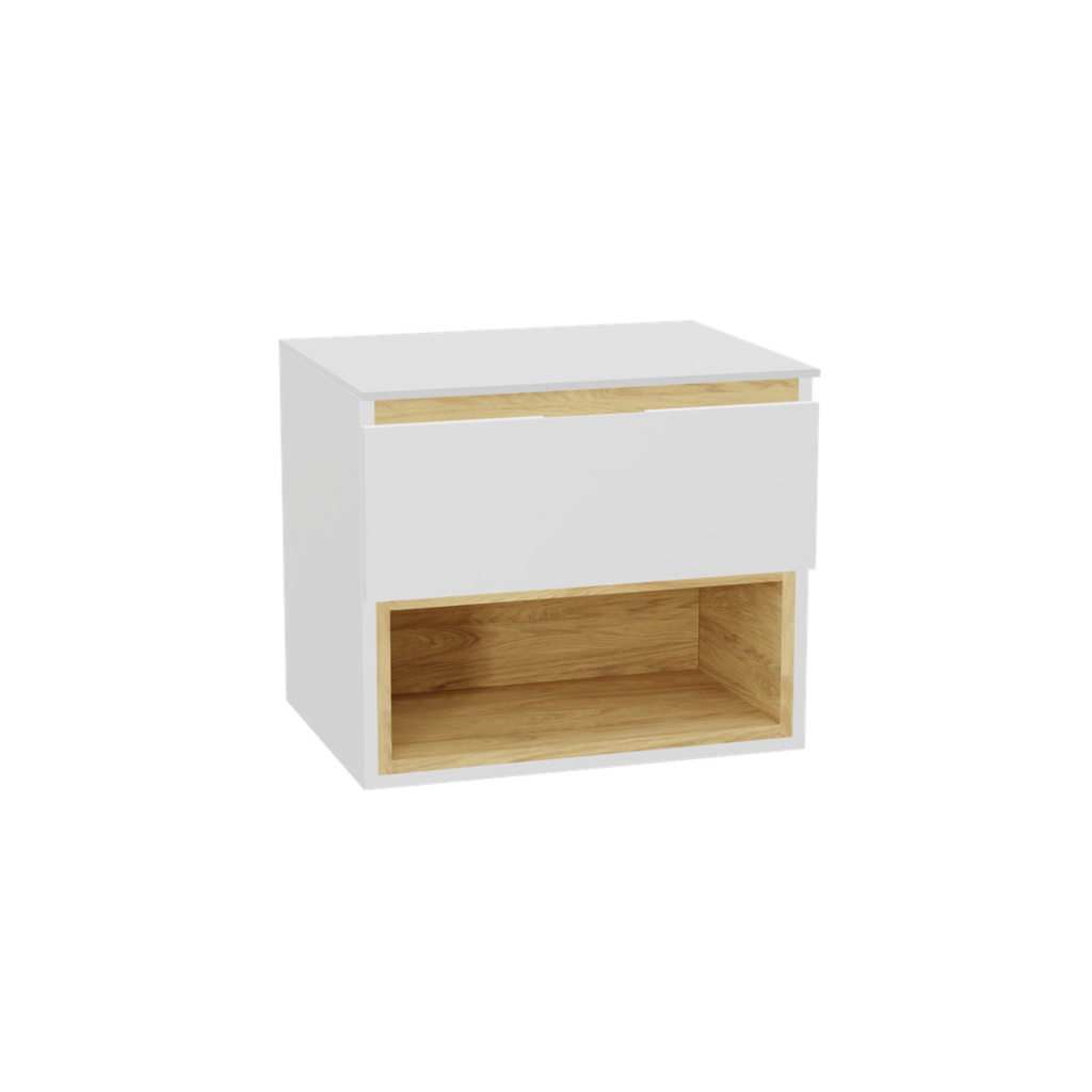 Tuto 2.0 szafka wisząca 60 cm 1 szuflada front gładki niski, blat biały lakierowany, biały/biały
