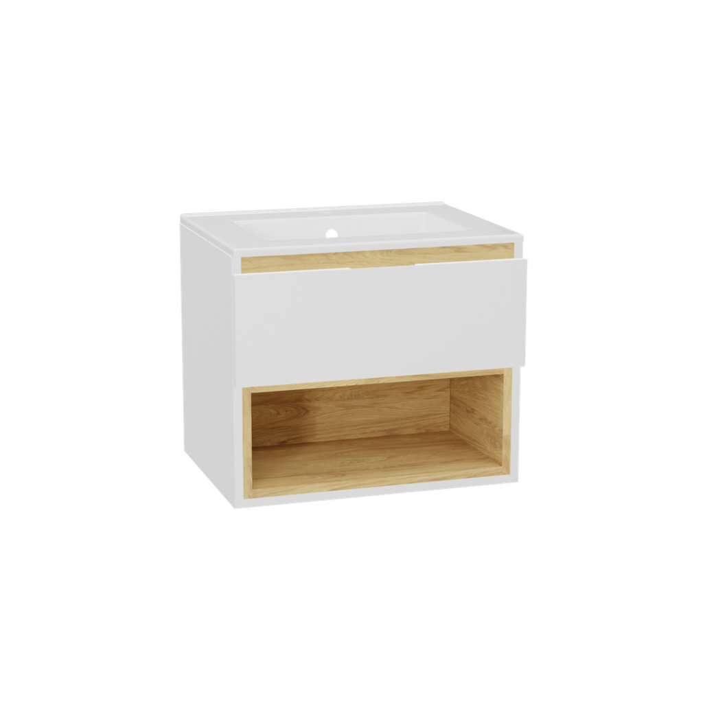 Tuto 2.0 szafka wisząca 60 cm 1 szuflada front gładki niski, umywalka As, biały/biały