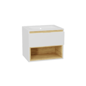 Tuto 2.0 szafka wisząca 60 cm 1 szuflada front gładki niski, umywalka As, biały/biały