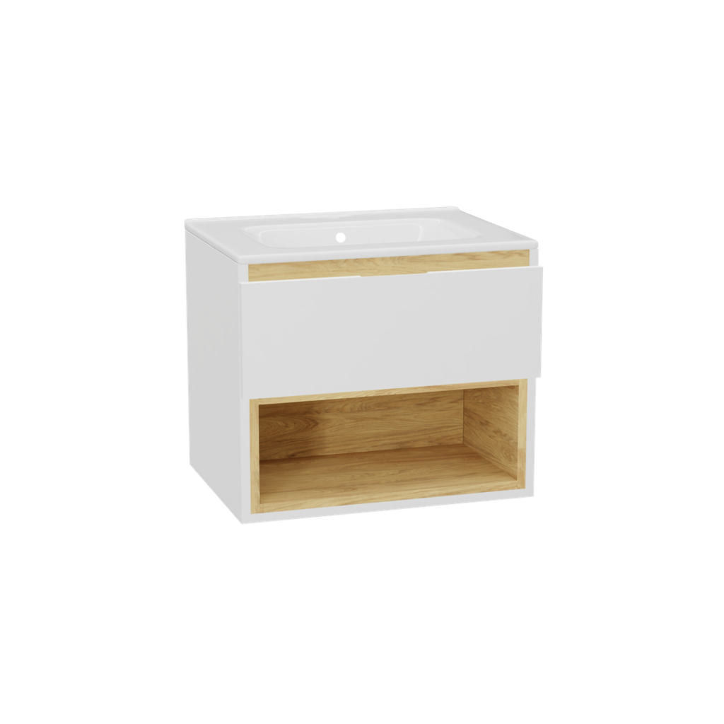 Tuto 2.0 szafka wisząca 60 cm 1 szuflada front gładki niski, umywalka Pik, biały/biały