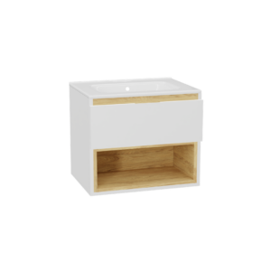 Tuto 2.0 szafka wisząca 60 cm 1 szuflada front gładki niski, umywalka Pik, biały/biały