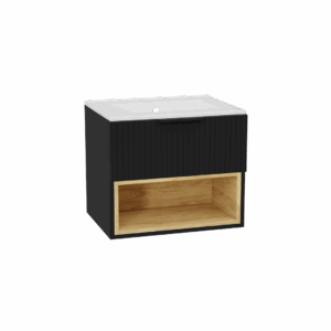 Tuto 2.0 szafka wisząca 60 cm 1 szuflada front ryflowany, umywalka As, czarny mat/ czarny mat