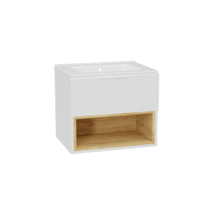 Tuto 2.0 szafka wisząca 60 cm 1 szuflada front ryflowany, umywalka Pik, biały/biały
