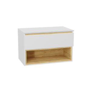 Tuto 2.0 szafka wisząca 80 cm 1 szuflada front gładki niski, blat biały lakierowany, biały/biały