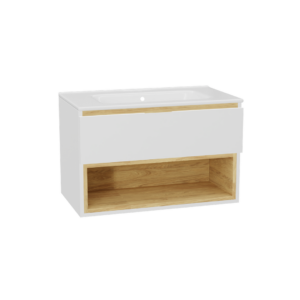 Tuto 2.0 szafka wisząca 80 cm 1 szuflada front gładki niski, umywalka Pik, biały/biały