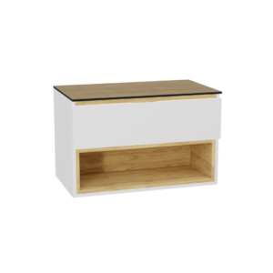 Tuto 2.0 szafka wisząca 80 cm 1 szuflada front gładki niski, blat dąb Hikora, biały/biały