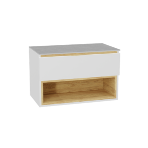 Tuto 2.0 szafka wisząca 80 cm 1 szuflada front gładki niski, blat jasny szary, biały/biały