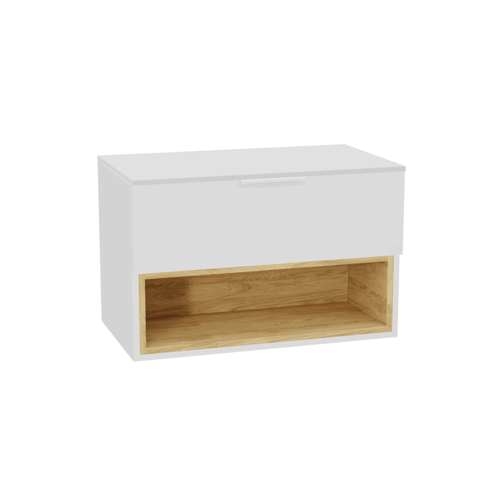 Tuto 2.0 szafka wisząca 80 cm 1 szuflada front gładki wysoki, blat biały lakierowany, biały/biały