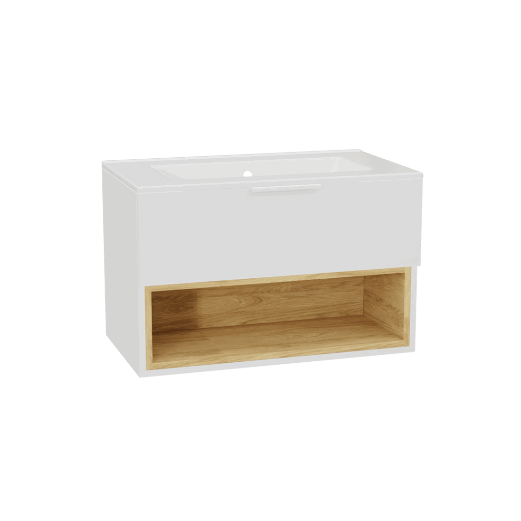 Tuto 2.0 szafka wisząca 80 cm 1 szuflada front gładki wysoki, umywalka As, biały/biały