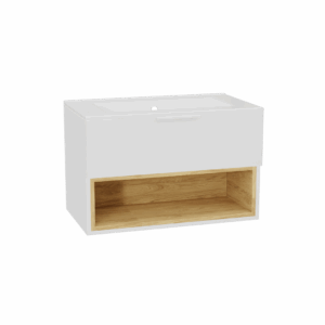 Tuto 2.0 szafka wisząca 80 cm 1 szuflada front gładki wysoki, umywalka As, biały/biały