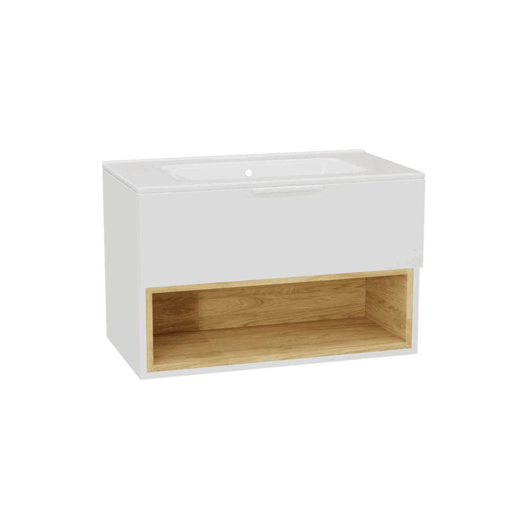 Tuto 2.0 szafka wisząca 80 cm 1 szuflada front gładki wysoki, umywalka Pik, biały/biały