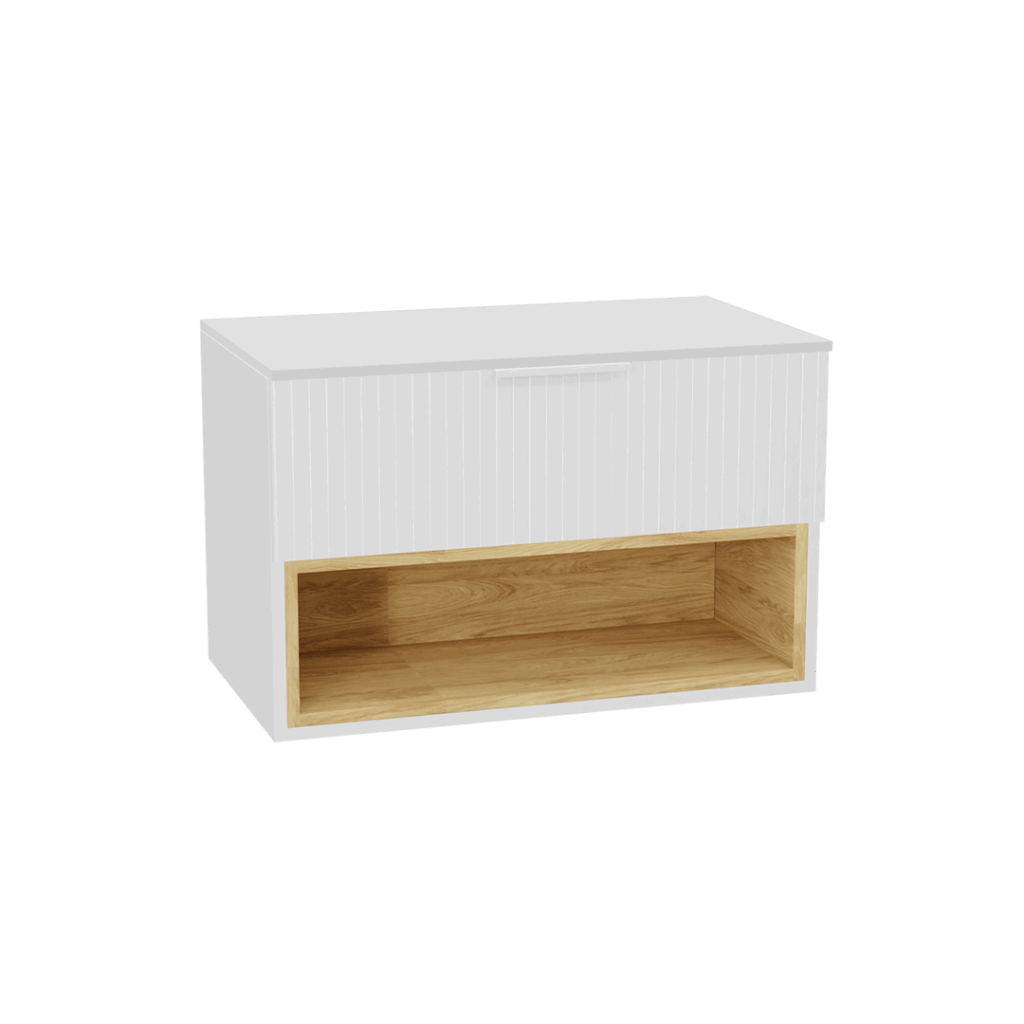 Tuto 2.0 szafka wisząca 80 cm 1 szuflada front ryflowany, blat biały lakierowany, biały/biały