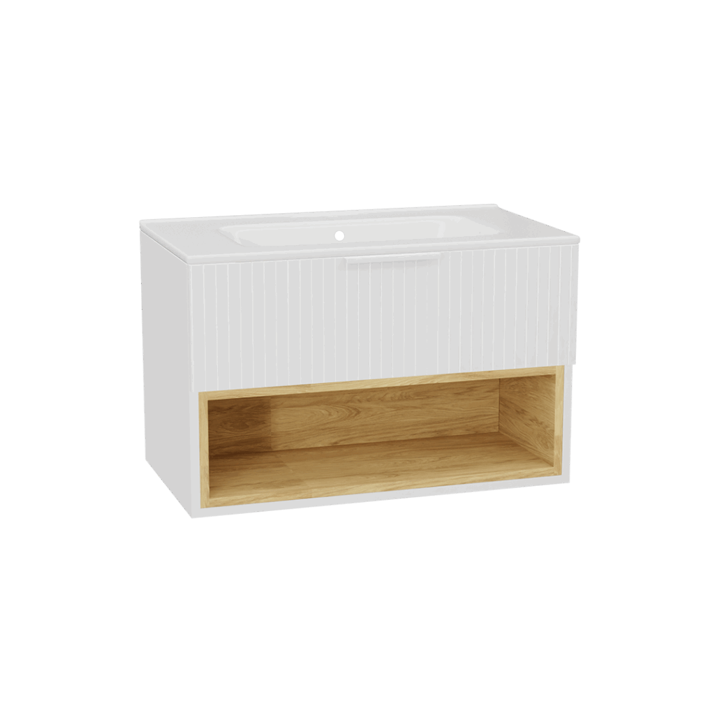 Tuto 2.0 szafka wisząca 80 cm 1 szuflada front ryflowany, umywalka Pik, biały/biały