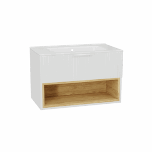 Tuto 2.0 szafka wisząca 80 cm 1 szuflada front ryflowany, umywalka Pik, biały/biały