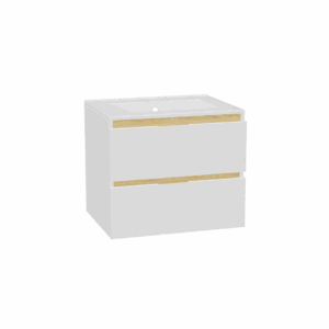 Tuto 2.0 szafka wisząca 60 cm 2 szuflady front gładki niski, umywalka As, biały/biały