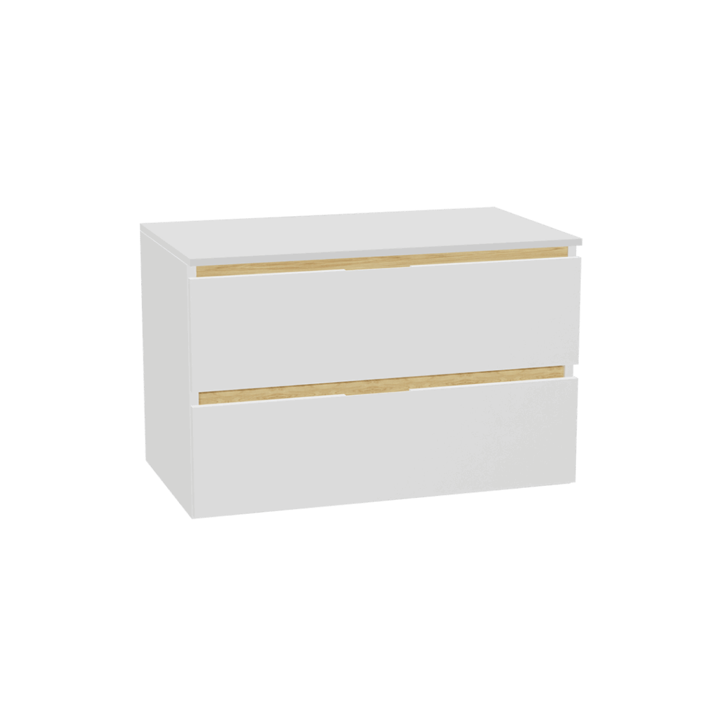 Tuto 2.0 szafka wisząca 80 cm 2 szuflady front gładki niski, blat biały lakierowany, biały/biały