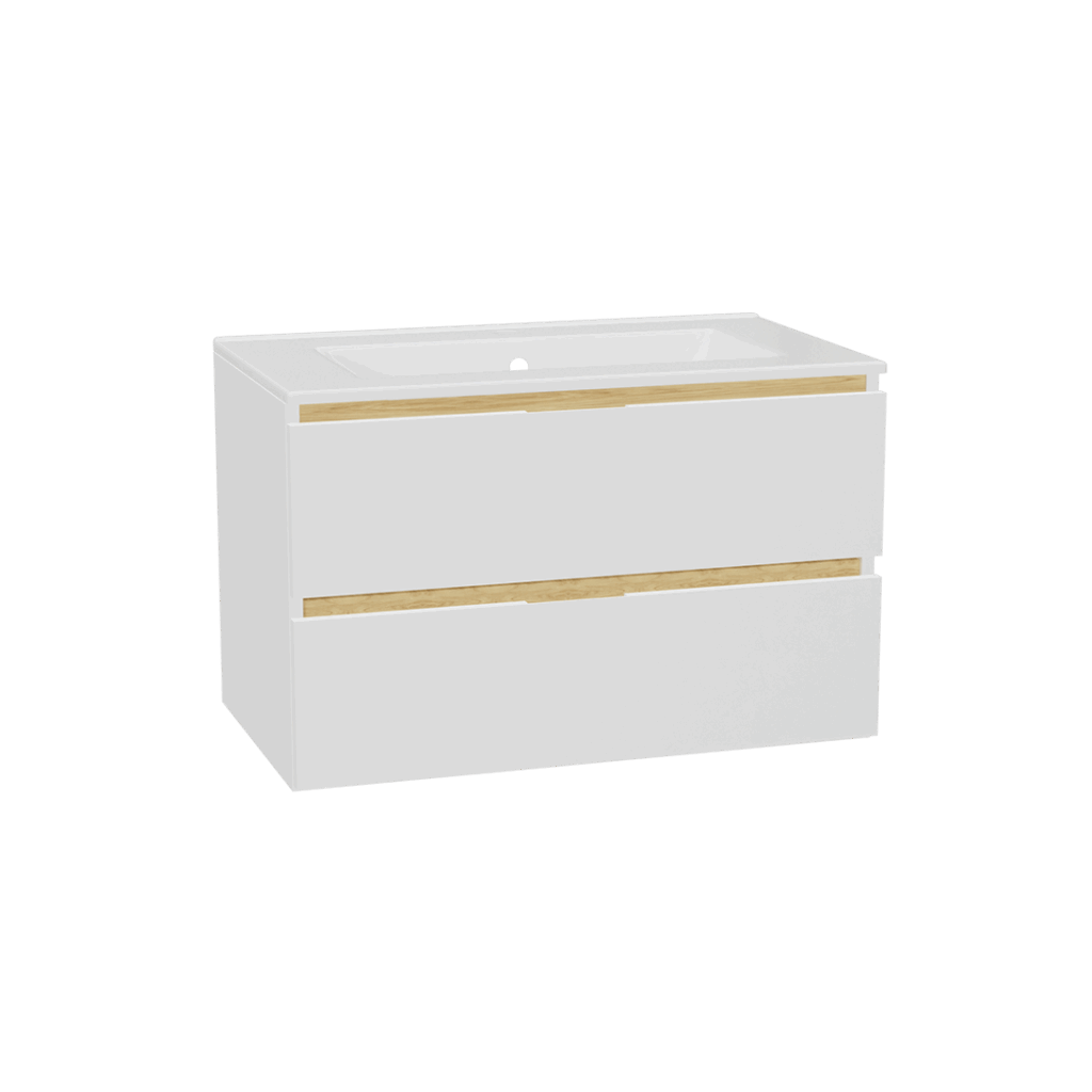 Tuto 2.0 szafka wisząca 80 cm 2 szuflady front gładki niski, umywalka As, biały/biały