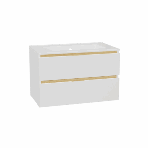 Tuto 2.0 szafka wisząca 80 cm 2 szuflady front gładki niski, umywalka As, biały/biały
