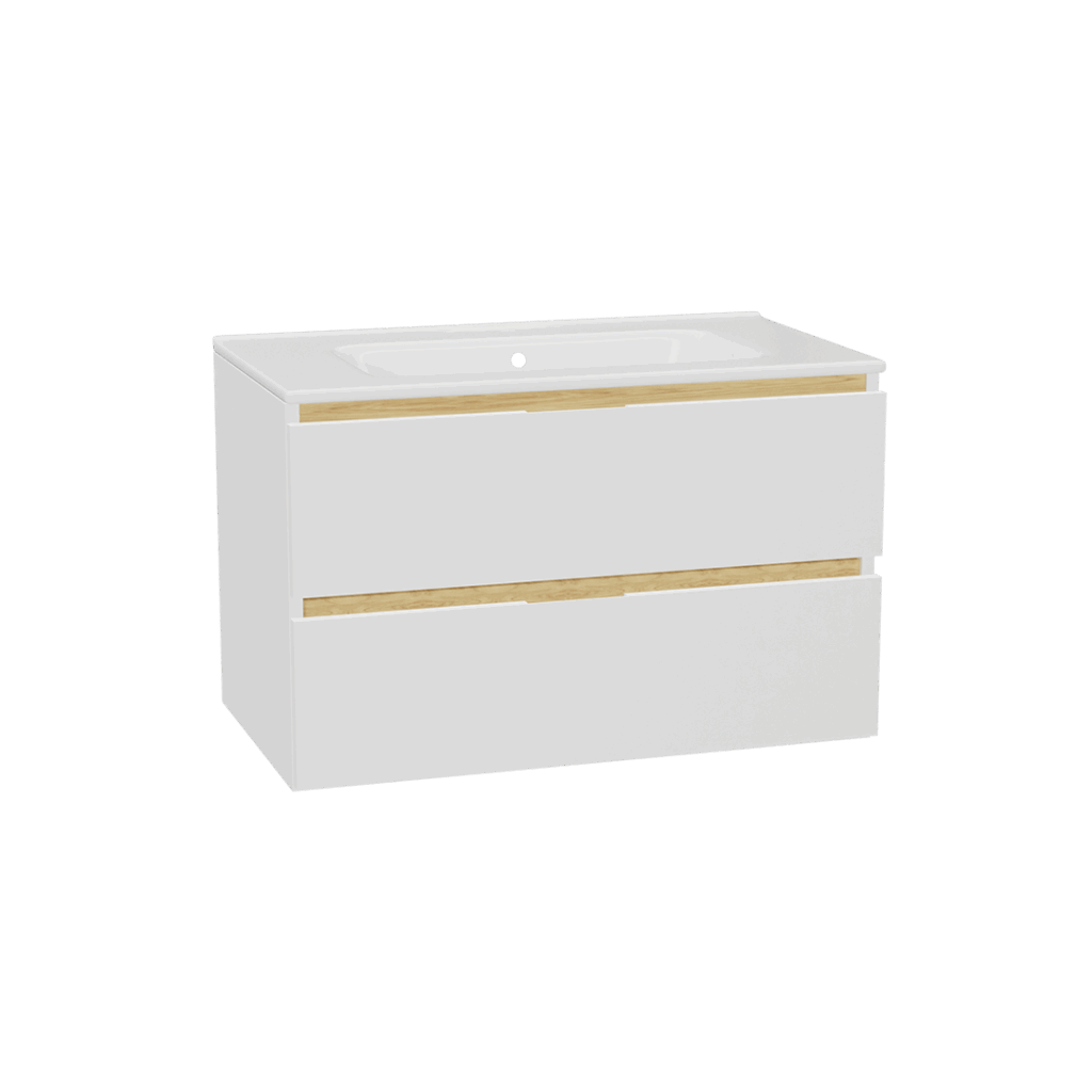 Tuto 2.0 szafka wisząca 80 cm 2 szuflady front gładki niski, umywalka Pik, biały/biały