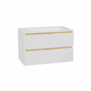 Tuto 2.0 szafka wisząca 80 cm 2 szuflady front gładki niski, umywalka Pik, biały/biały