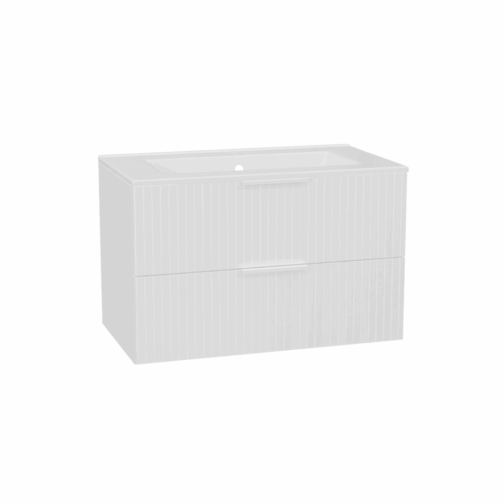 Tuto 2.0 szafka wisząca 80 cm 2 szuflady front ryflowany, umywalka As, biały/biały