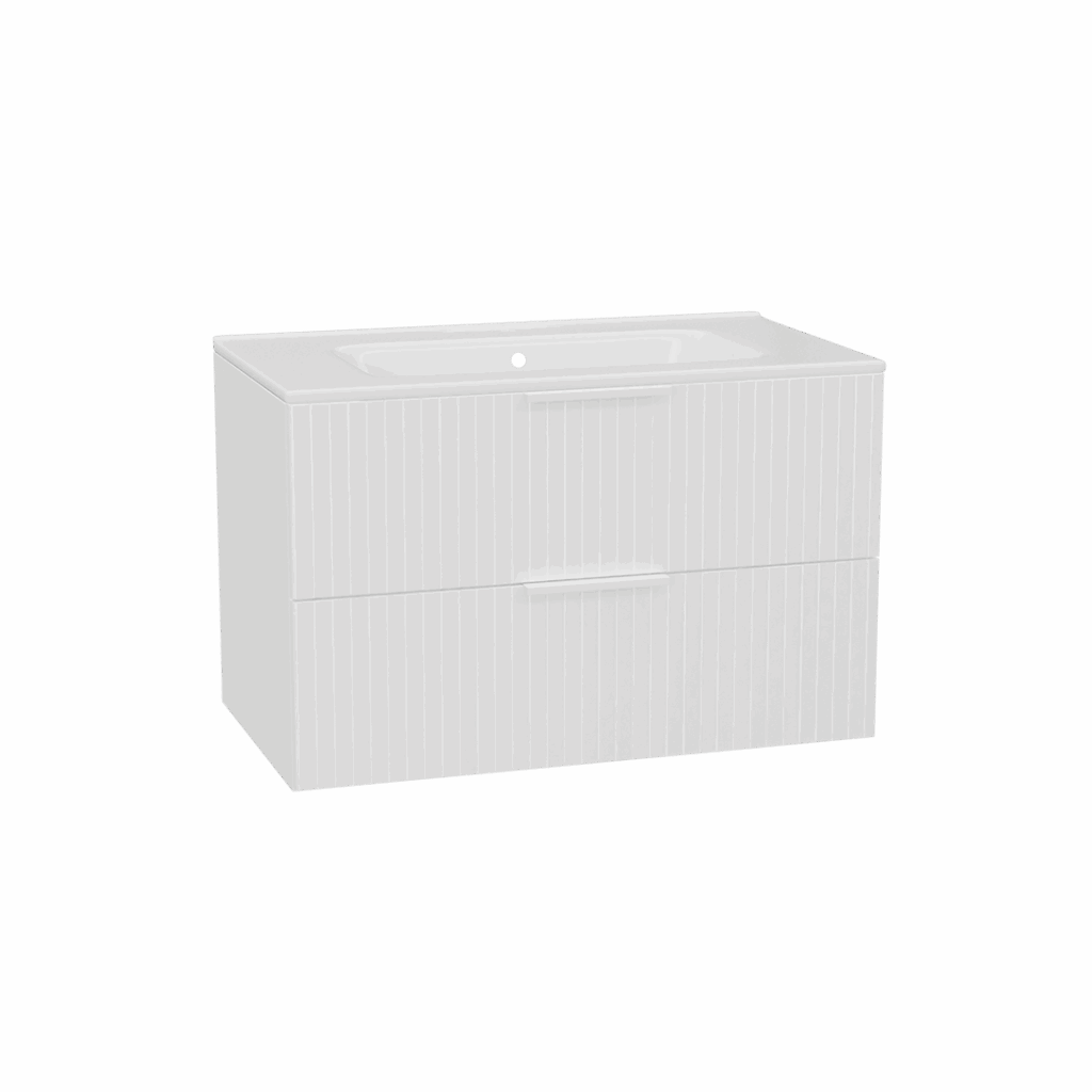 Tuto 2.0 szafka wisząca 80 cm 2 szuflady front ryflowany, umywalka Pik, biały/biały