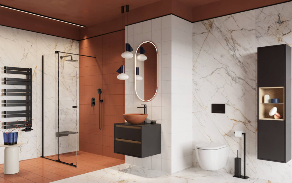 Ortigo walk-in drzwi prysznicowe przesuwne 140×200 cm, powłoka Clean Control, czarny mat