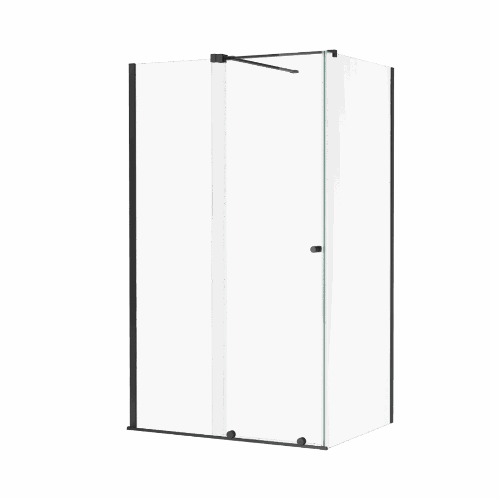 Ortigo kabina prostokątna narożna 140×100 cm, drzwi przesuwne, powłoka Clean Control, czarny mat
