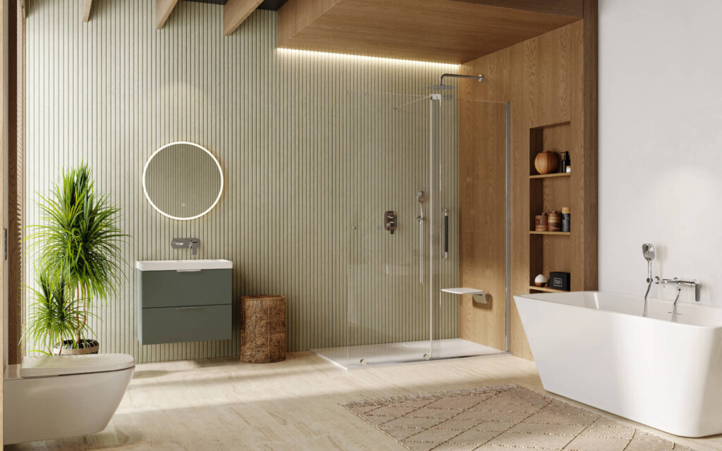 Ortigo walk-in drzwi prysznicowe przesuwne 110×200 cm, powłoka Clean Control, chrom