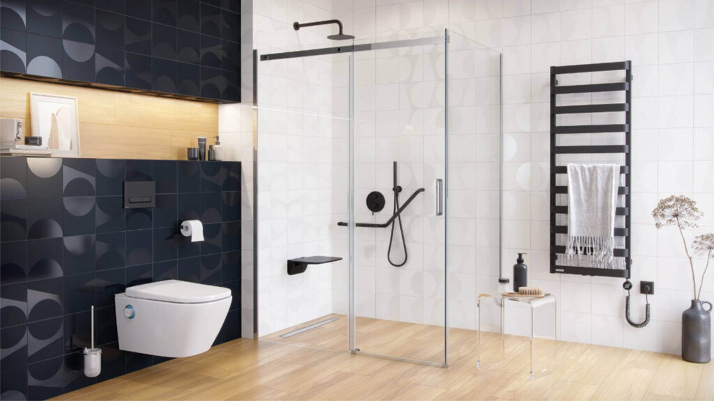 Rols kabina narożna 140×90 cm z drzwiami przesuwnymi 140 cm, powłoka Clean Control, chrom