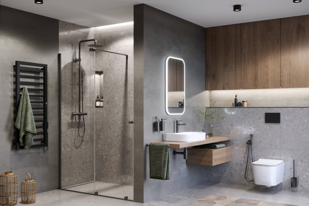 Ortigo walk-in drzwi prysznicowe przesuwne 110×200 cm, powłoka Clean Control, złoty szczotkowany