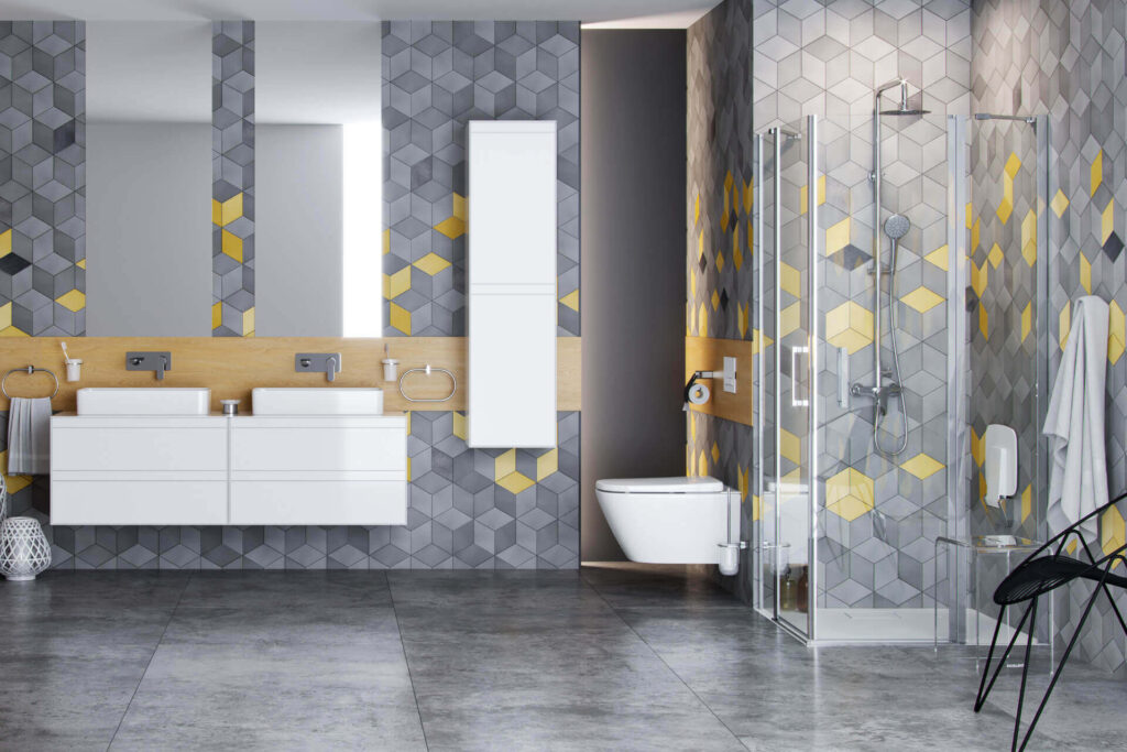 Mazo kabina narożna 90×90 cm, drzwi wahadłowe podwójne, powłoka Clean Control, chrom