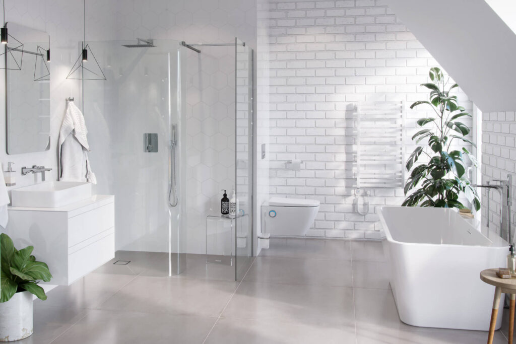 Vidoq walk-in kabina prysznicowa gięta, ścianka prosta 100cm, ścianka gięta 93cm, powłoka Clean Control, chrom