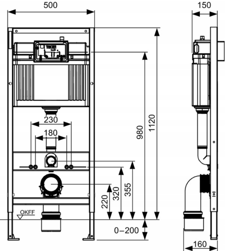 Rysunek techniczny – wymiary montażowe