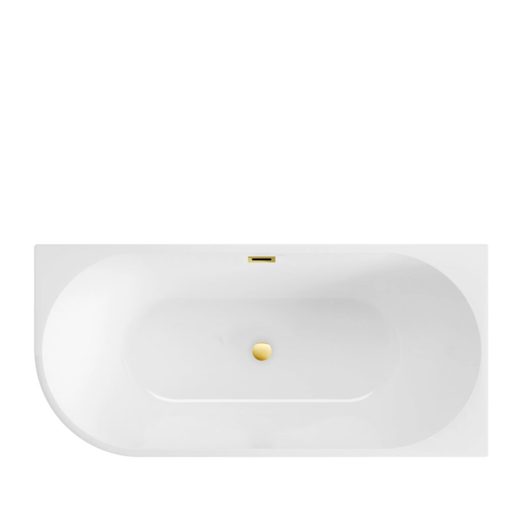 Wanna wolnostojąca narożna lewa AVOLA z pokrywką MIRROR GOLD – 160 x 80 cm